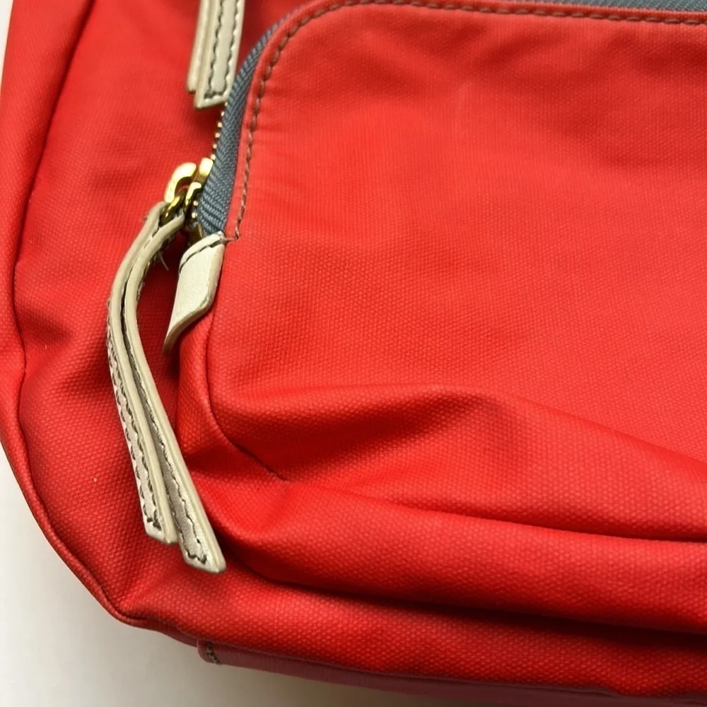 Fossil hobo shoulder and crossbody orange and tan textile bag 3 zipper closures